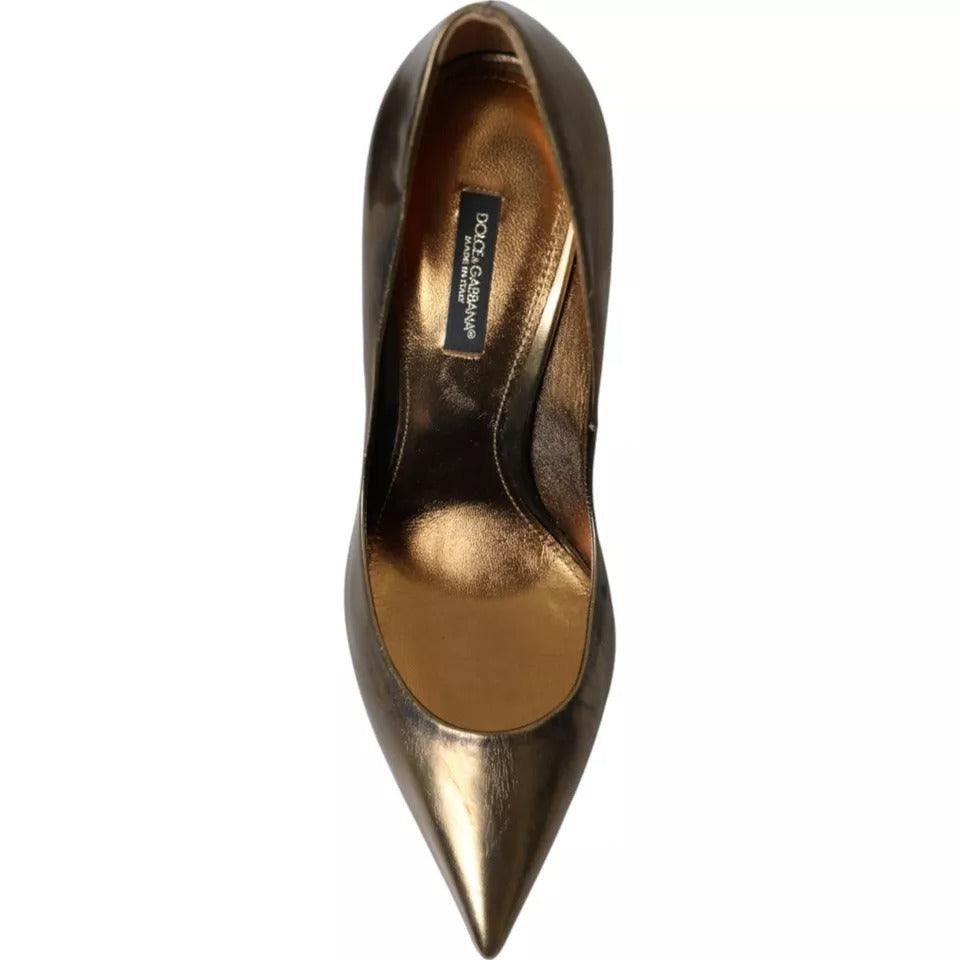 Dolce & Gabbana Bronze Leather Embellished Heels Pumps Women's Shoes (Pre-Owned)