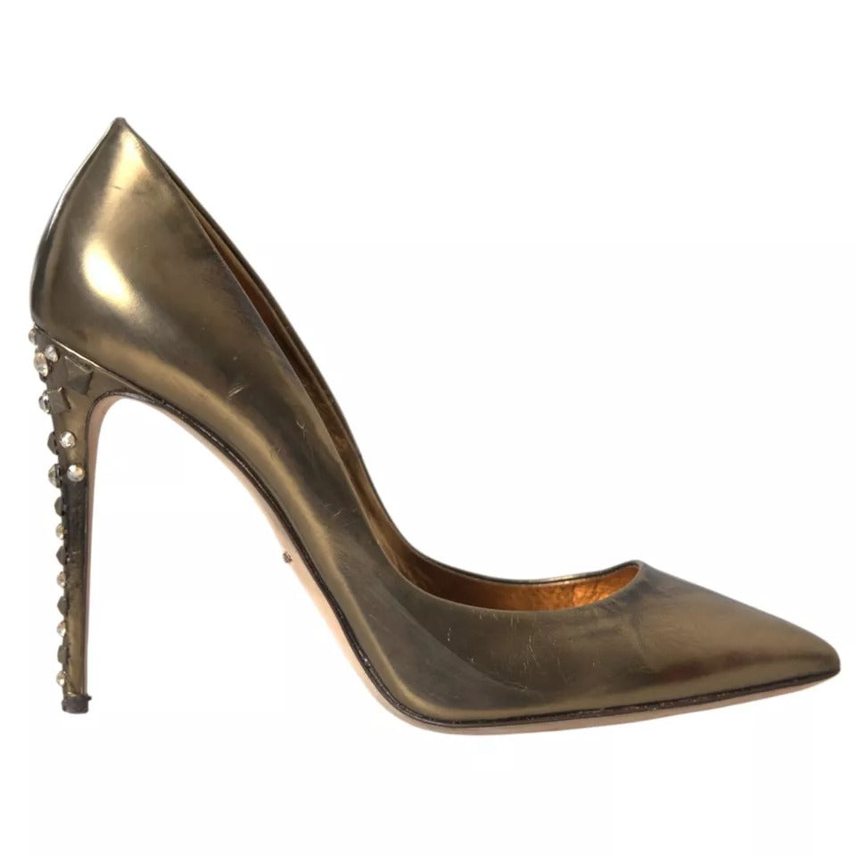 Dolce & Gabbana Bronze Leather Embellished Heels Pumps Women's Shoes (Pre-Owned)