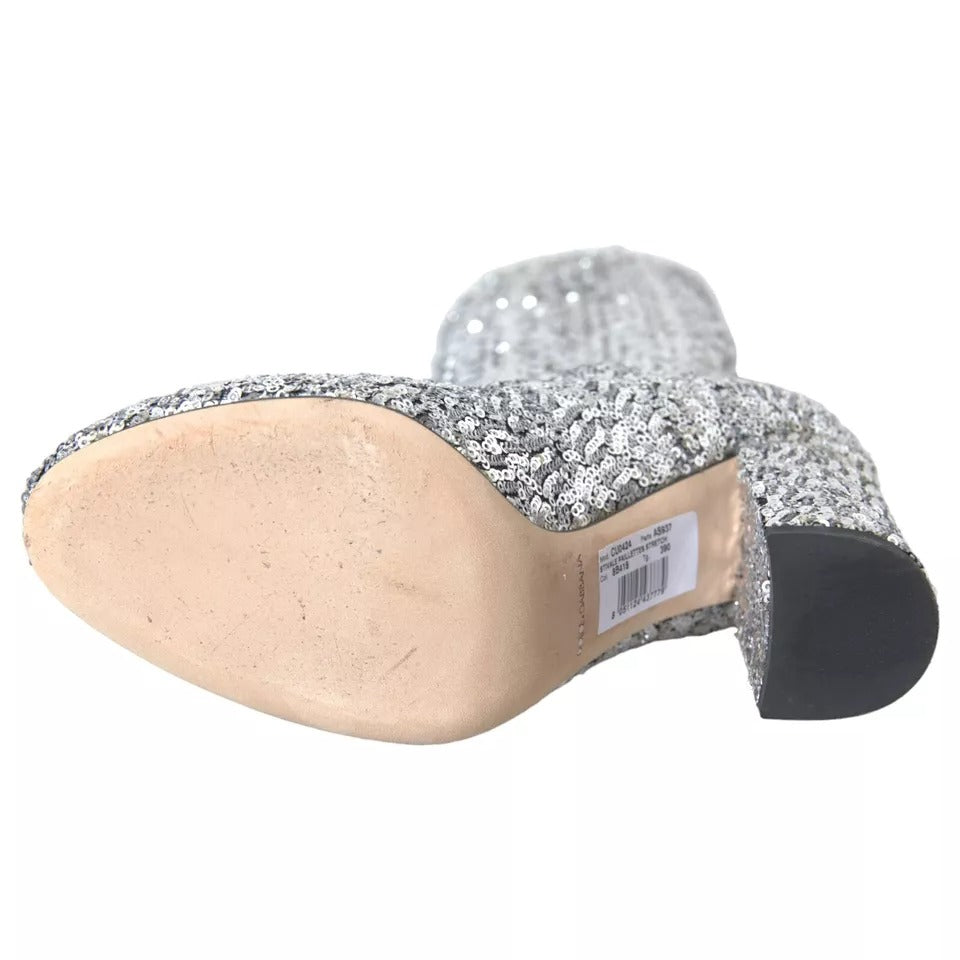 Dolce & Gabbana Silver Sequined High Boots Stretch Women's Shoes (Pre-Owned)