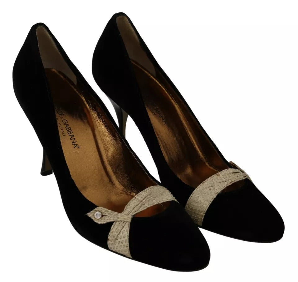 Dolce & Gabbana Black Velvet Ayers High Heels Pumps Women's Shoes (Pre-Owned)