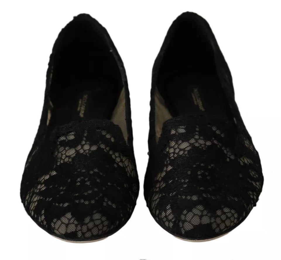 Dolce & Gabbana Black Floral Lace Loafers Flats Women's Shoes (Pre-Owned)