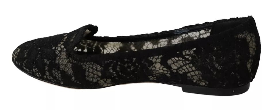 Dolce & Gabbana Black Floral Lace Loafers Flats Women's Shoes (Pre-Owned)