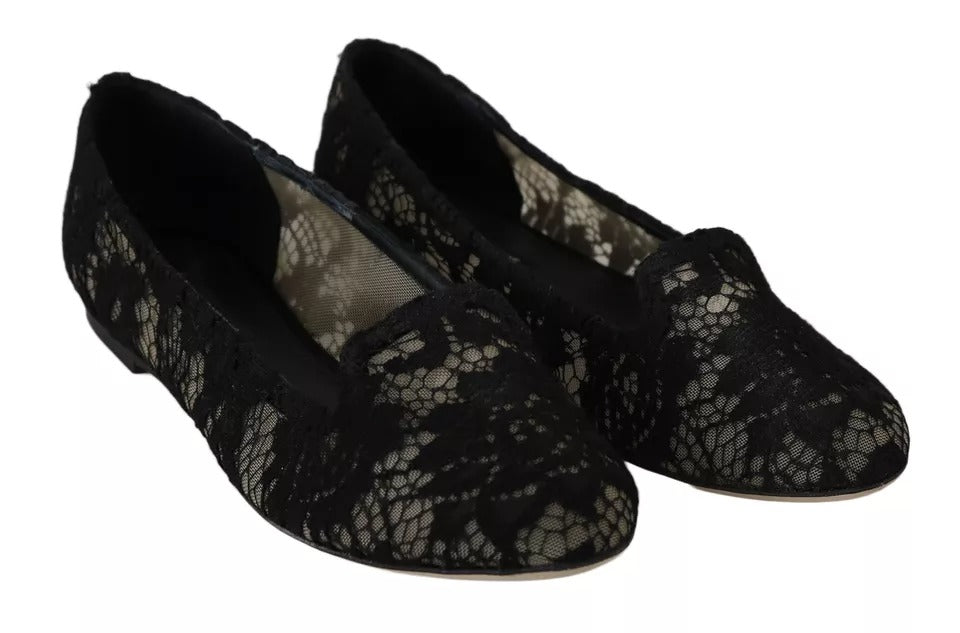 Dolce & Gabbana Black Floral Lace Loafers Flats Women's Shoes (Pre-Owned)