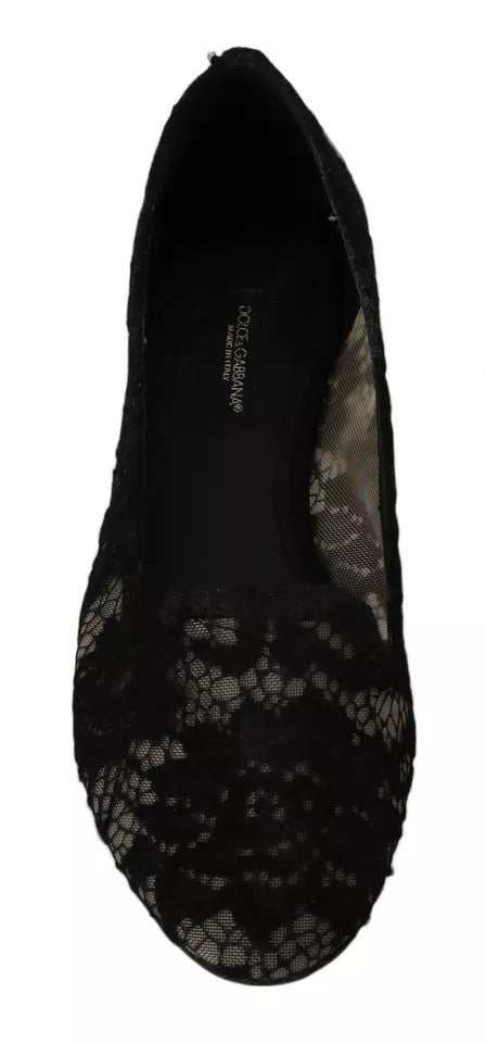 Dolce & Gabbana Black Floral Lace Loafers Flats Women's Shoes (Pre-Owned)