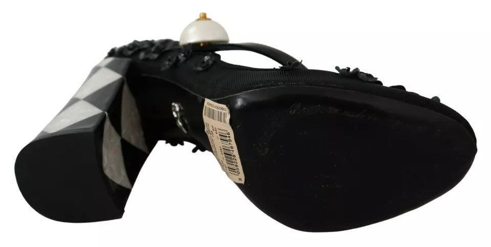 Dolce & Gabbana Black Floral Embellish Heels Mary Janes Pumps Women's Shoes (Pre-Owned)