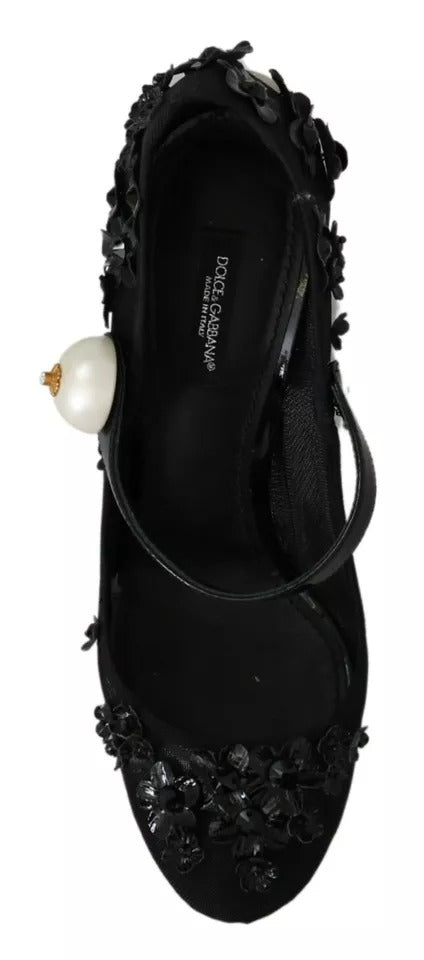 Dolce & Gabbana Black Floral Embellish Heels Mary Janes Pumps Women's Shoes (Pre-Owned)