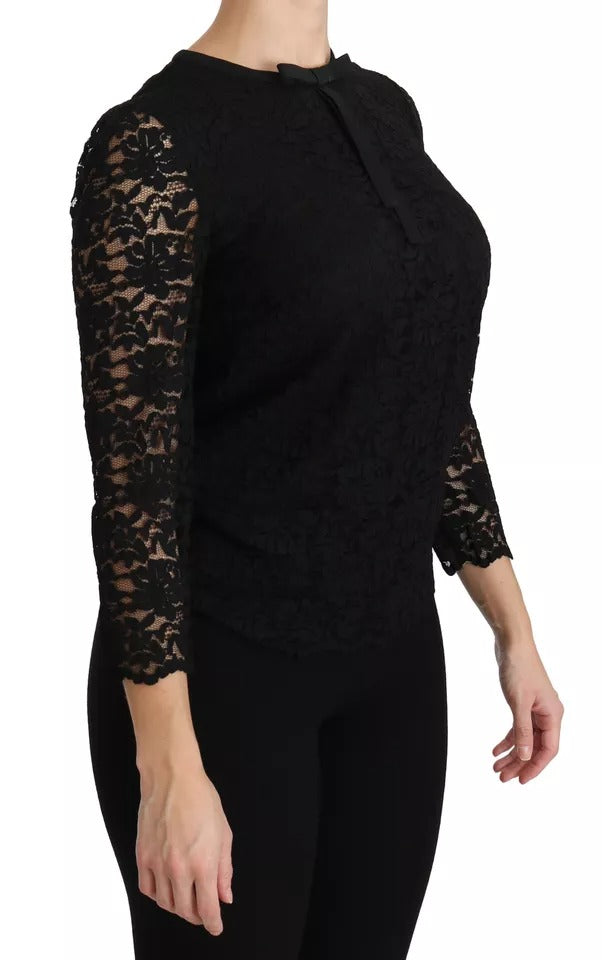 Dolce & Gabbana Black Lace Long Sleeve Blouse Nylon Women's Top (Pre-Owned)