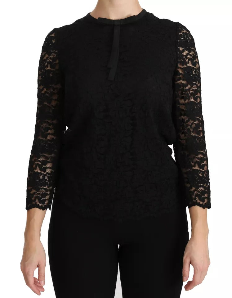 Dolce & Gabbana Black Lace Long Sleeve Blouse Nylon Women's Top (Pre-Owned)