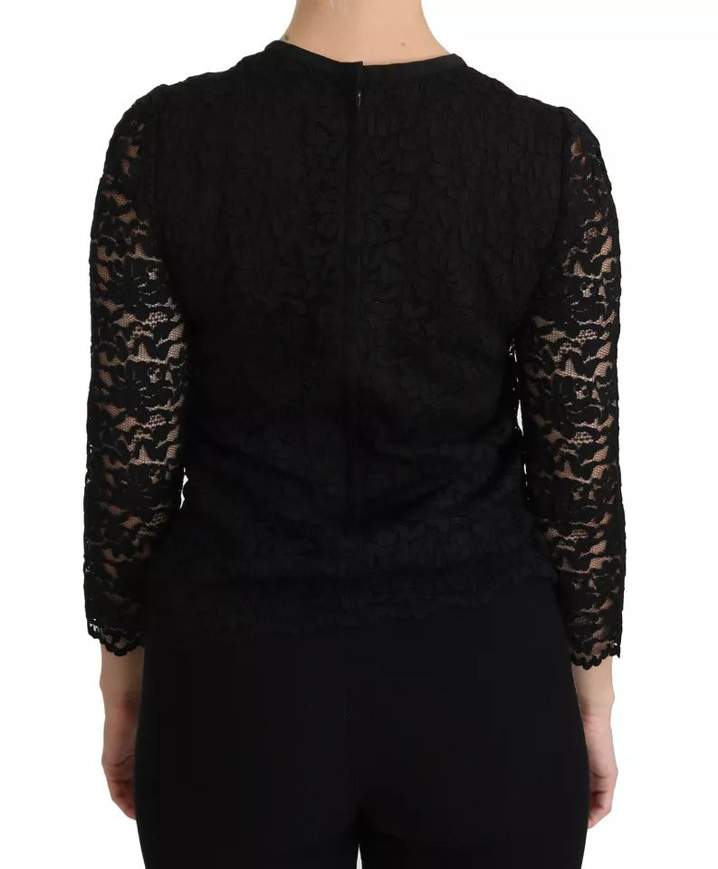 Dolce & Gabbana Black Lace Long Sleeve Blouse Nylon Women's Top (Pre-Owned)