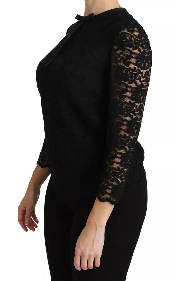 Dolce & Gabbana Black Lace Long Sleeve Blouse Nylon Women's Top (Pre-Owned)
