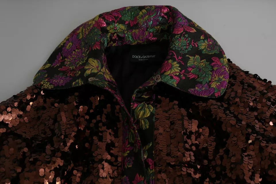 Dolce & Gabbana Multicolor Sequined Long Coat Jaquard Women's Jacket