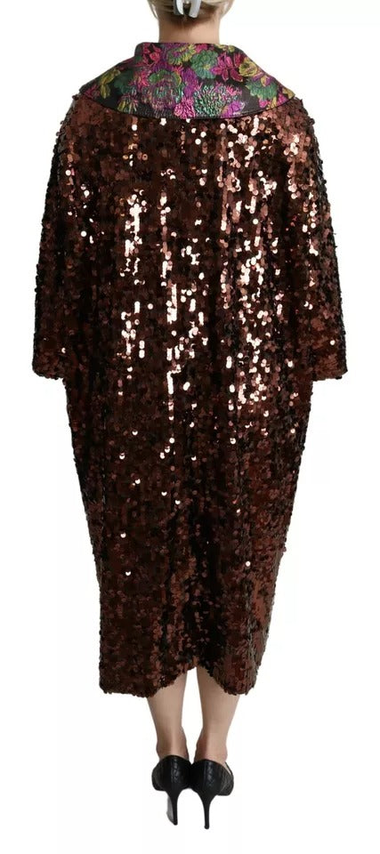 Dolce & Gabbana Multicolor Sequined Long Coat Jaquard Women's Jacket
