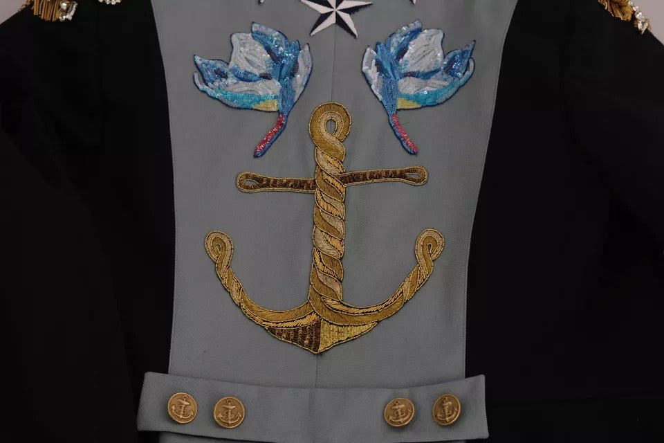 Dolce & Gabbana Blue Button Crystal Embellished Cotton Women's Jacket