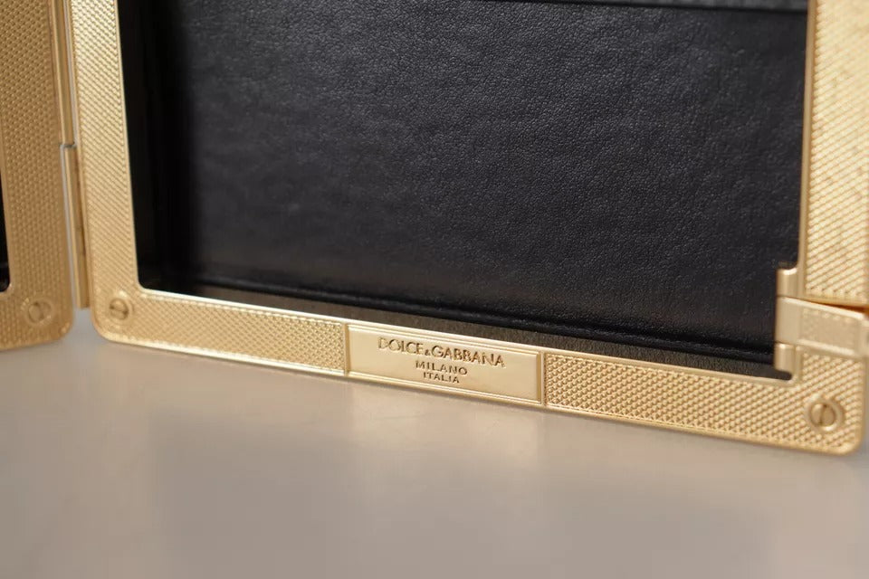 Dolce & Gabbana Black Silk Gold Frame Clutch Evening Party Purse Women's Bag (Pre-Owned)