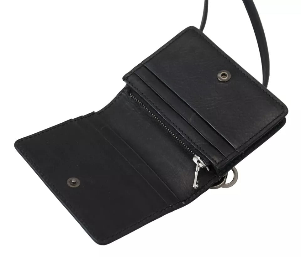 Dolce & Gabbana Black Leather Bifold Shoulder Sling Women Women's Wallet