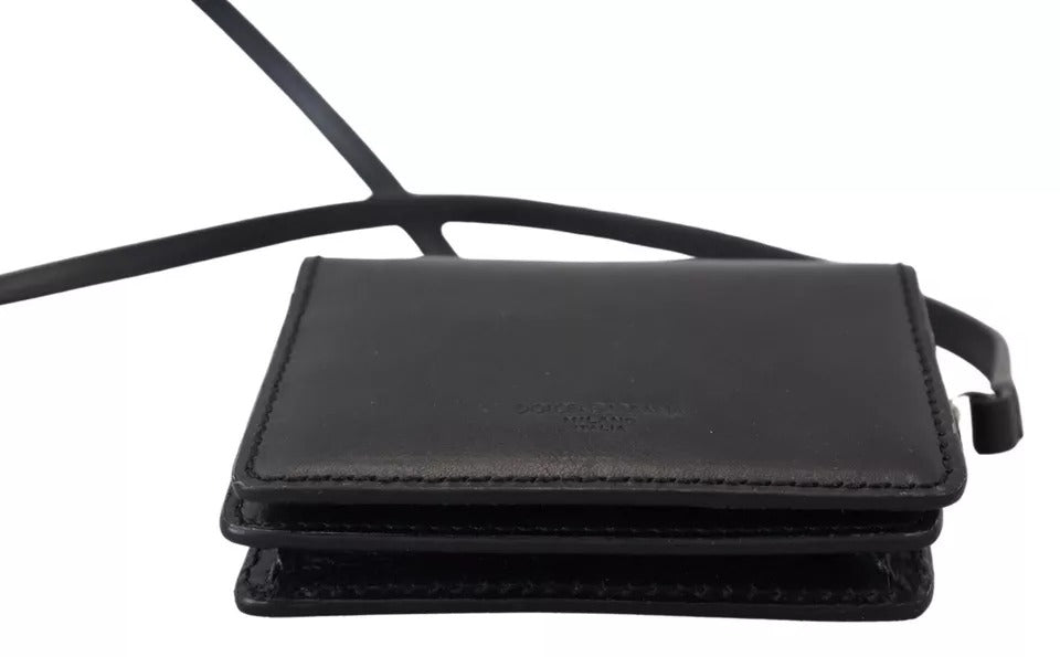 Dolce & Gabbana Black Leather Bifold Shoulder Sling Women Women's Wallet