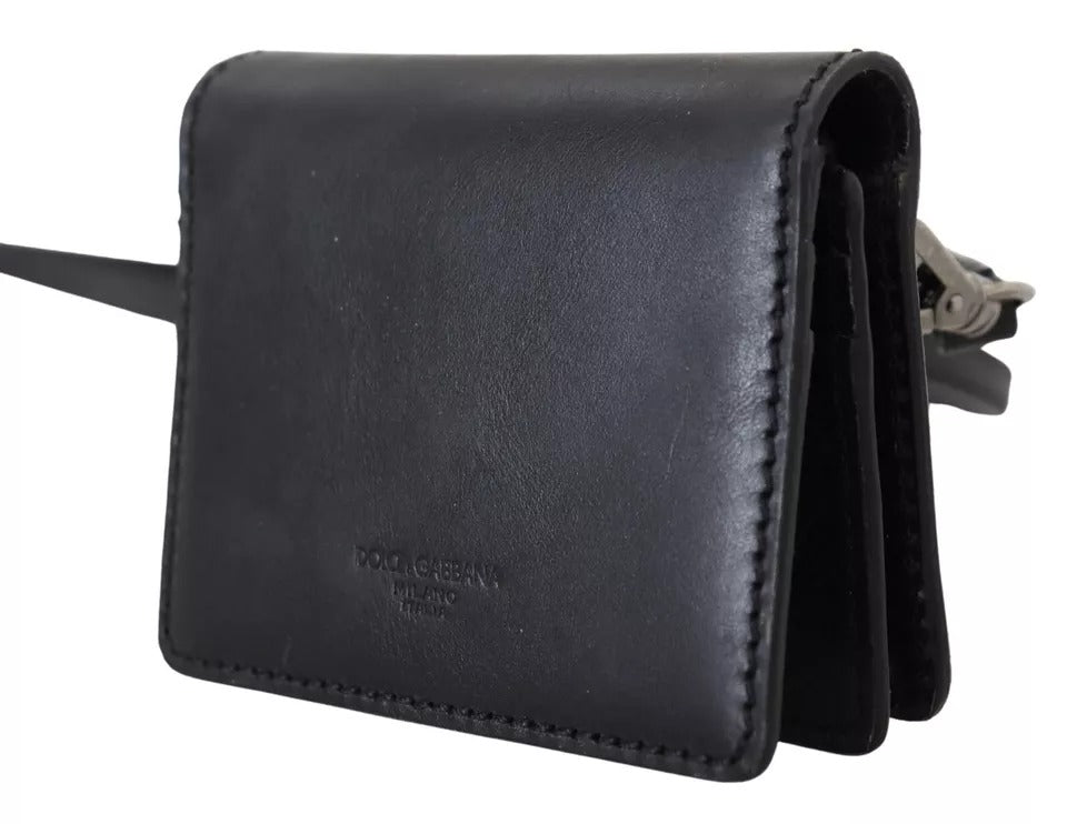 Dolce & Gabbana Black Leather Bifold Shoulder Sling Women Women's Wallet