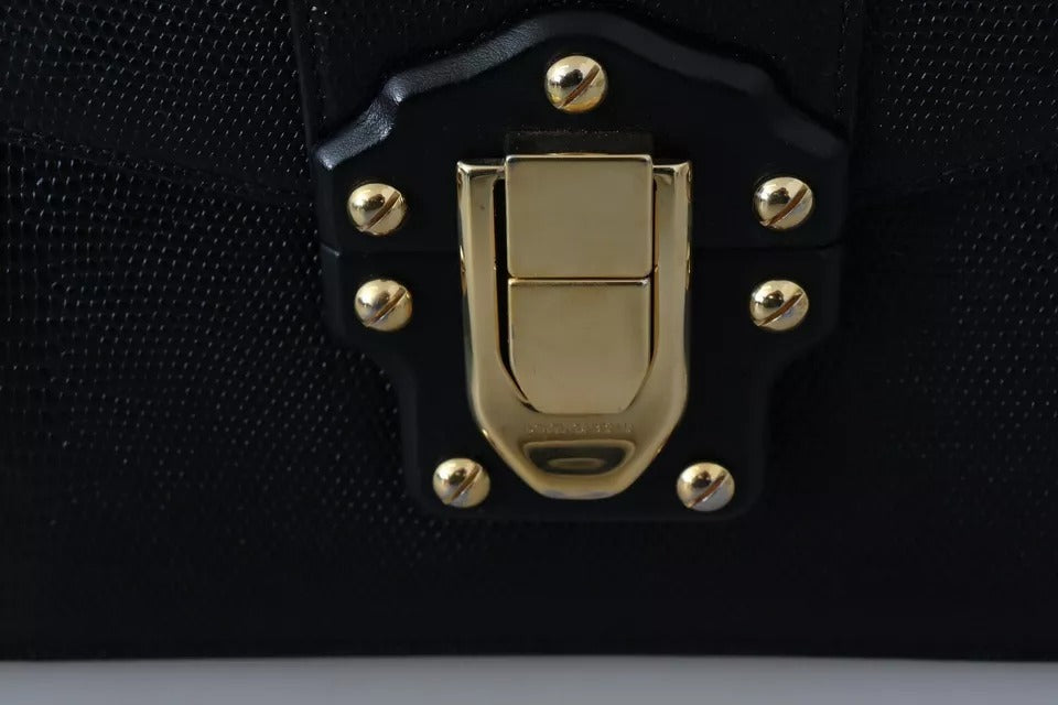 Dolce & Gabbana Black Leather Gold Metal Mini Women Purse Bag Lucia Women's Wallet (Pre-Owned)