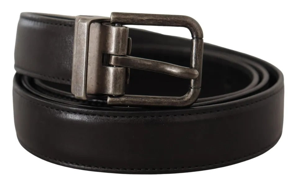 Dolce & Gabbana Black Calf Leather Vintage Logo Metal Buckle Men's Belt (Pre-Owned)