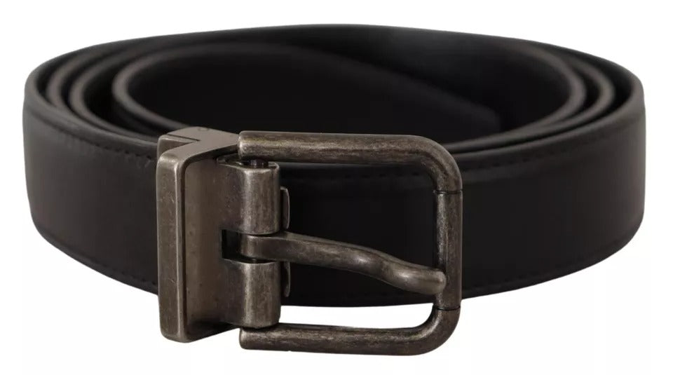 Dolce & Gabbana Black Calf Leather Vintage Logo Metal Buckle Men's Belt (Pre-Owned)
