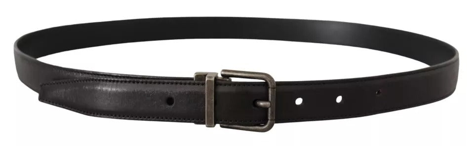 Dolce & Gabbana Black Calf Leather Vintage Logo Metal Buckle Men's Belt (Pre-Owned)
