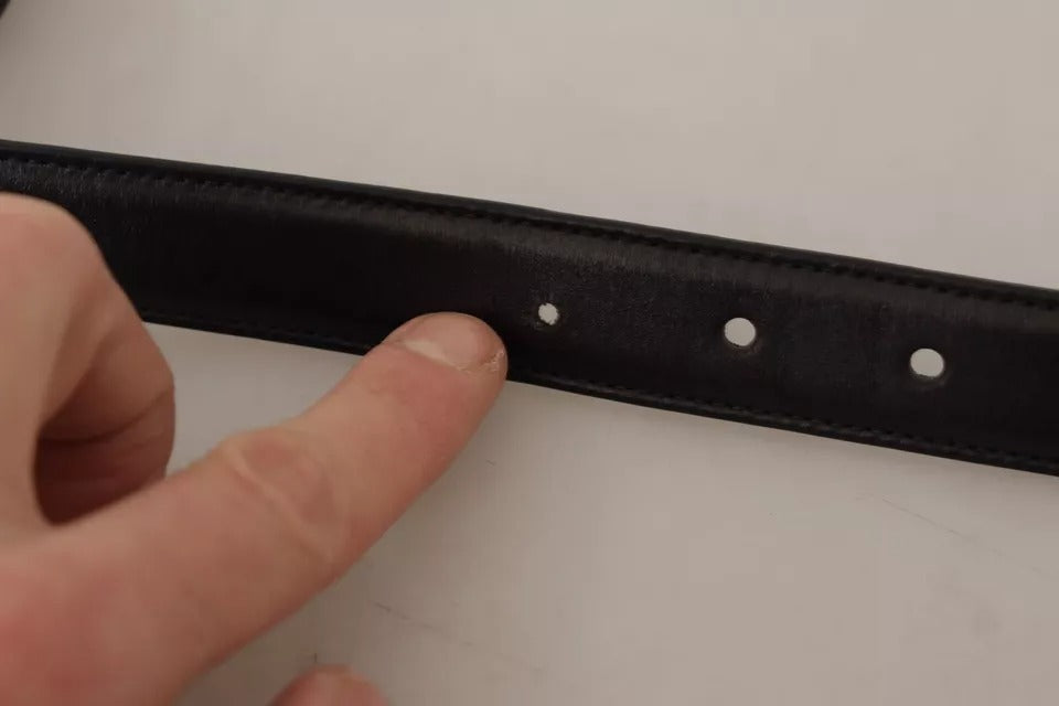 Dolce & Gabbana Black Calf Leather Vintage Logo Metal Buckle Men's Belt (Pre-Owned)