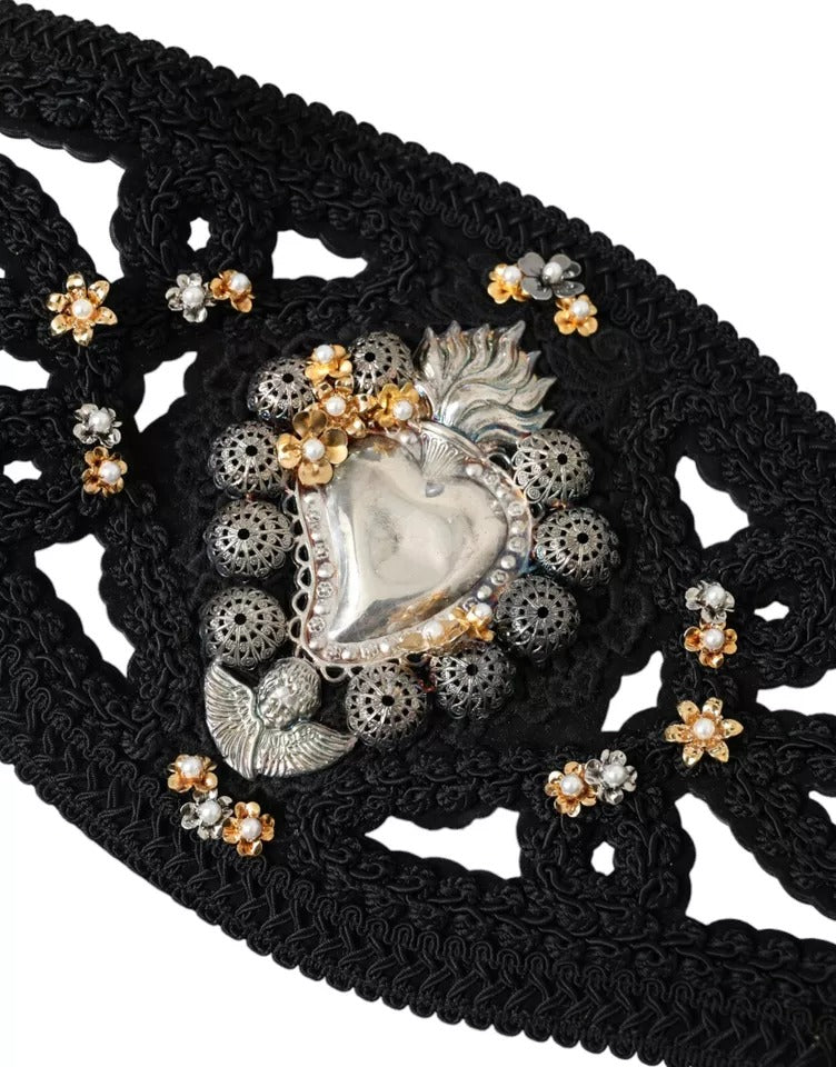 Dolce & Gabbana Black Canvas Embellished Waist Women Women's Belt (Pre-Owned)