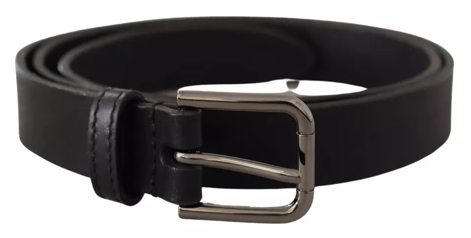 Dolce & Gabbana Black Calf Leather Classic Metal Logo Buckle Men's Belt