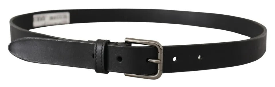 Dolce & Gabbana Black Calf Leather Classic Metal Logo Buckle Men's Belt