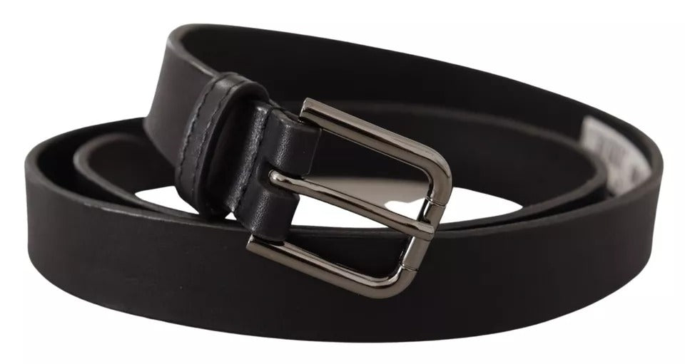 Dolce & Gabbana Black Calf Leather Classic Metal Logo Buckle Men's Belt