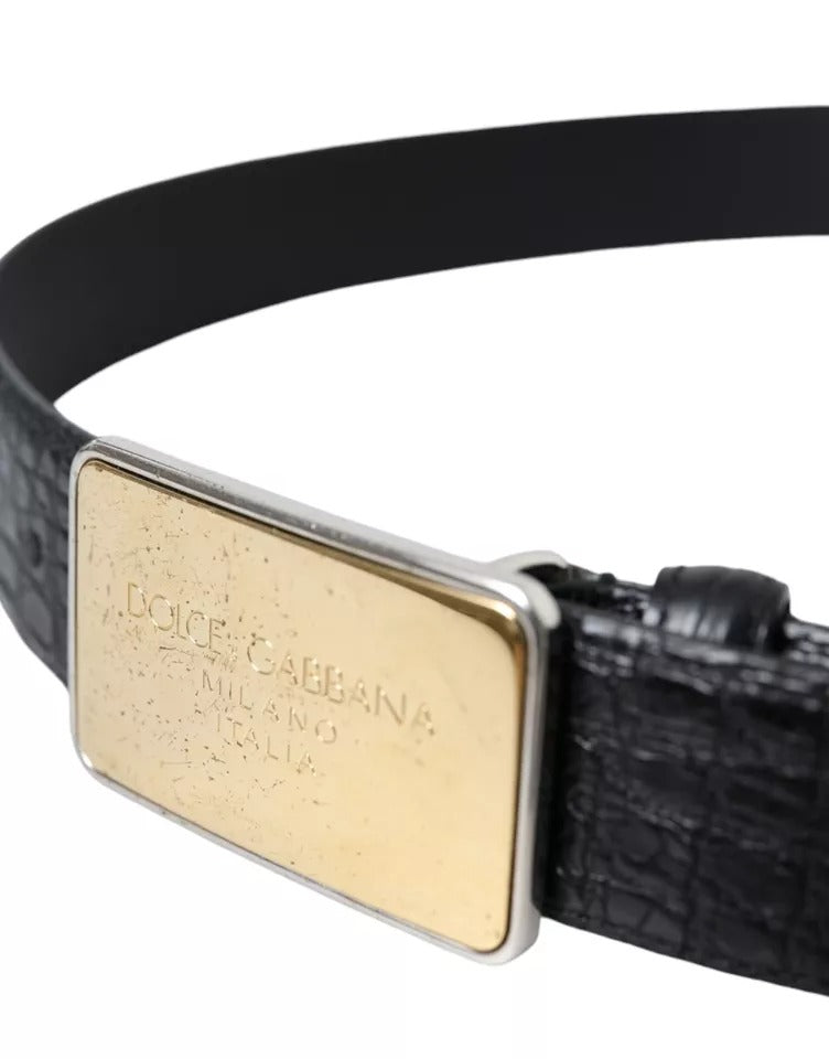Dolce & Gabbana Black Exotic Leather Gold Metal Buckle Men's Belt (Pre-Owned)