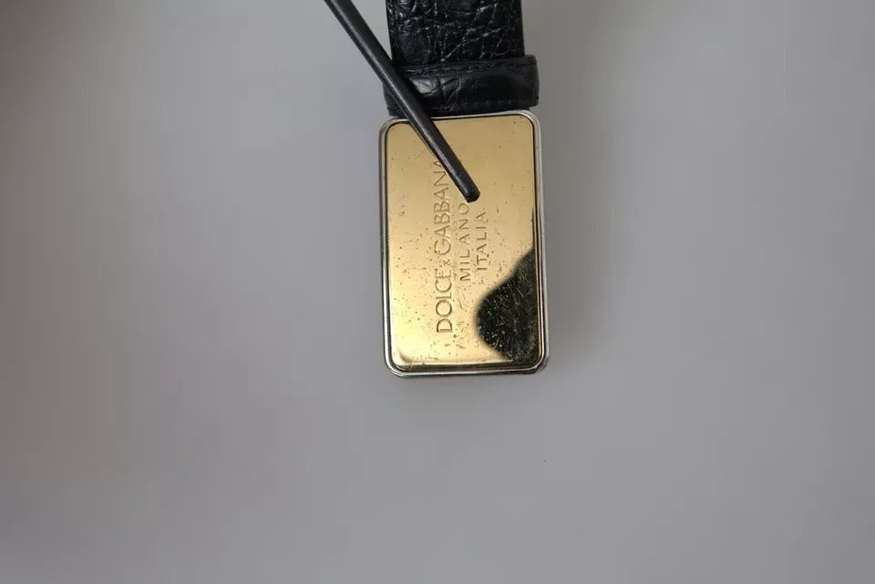 Dolce & Gabbana Black Exotic Leather Gold Metal Buckle Men's Belt (Pre-Owned)