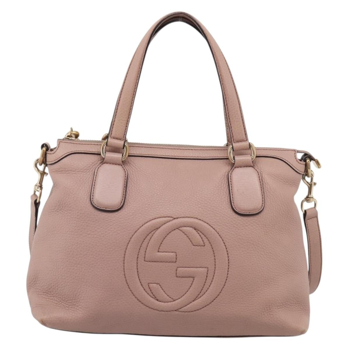 Gucci Soho Convertible Soft Top Handle Leather Pink Leather Handbag (Pre-Owned)