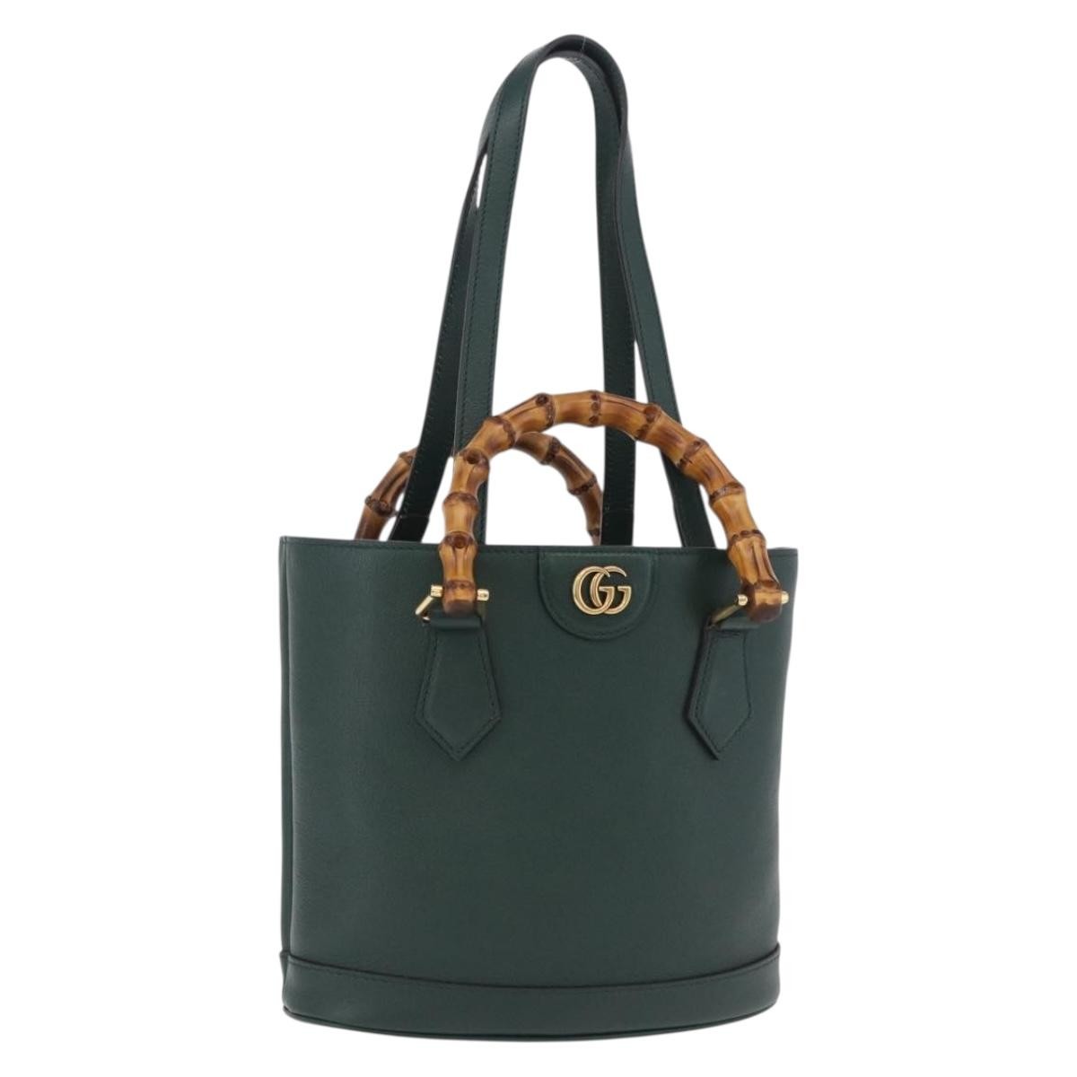 Gucci Diana Bamboo Handle Round Tote Leather Green Leather Tote Bag Bag (Pre-Owned)