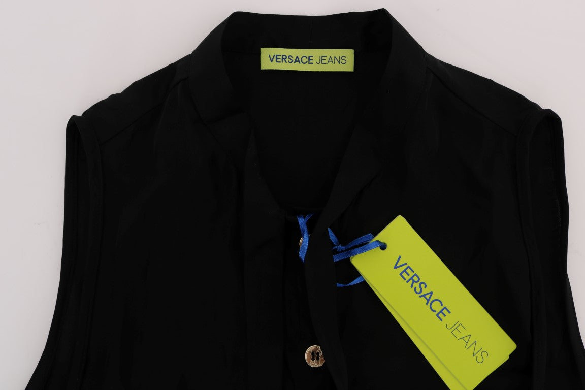 Versace Jeans Black Sleeveless Viscose Blouse Women's Top