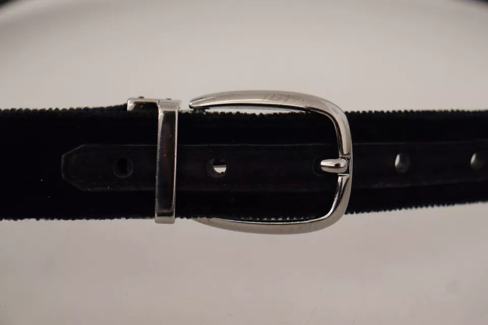 Dolce & Gabbana Black Velvet Silver Tone Metal Logo Buckle Men's Belt (Pre-Owned)