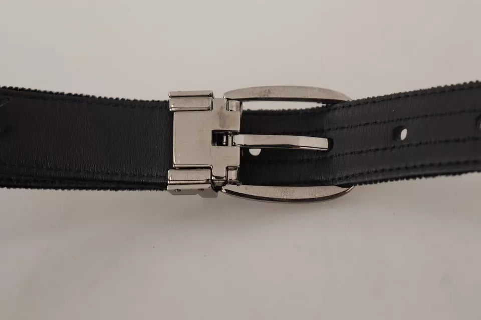Dolce & Gabbana Black Velvet Silver Tone Metal Logo Buckle Men's Belt (Pre-Owned)