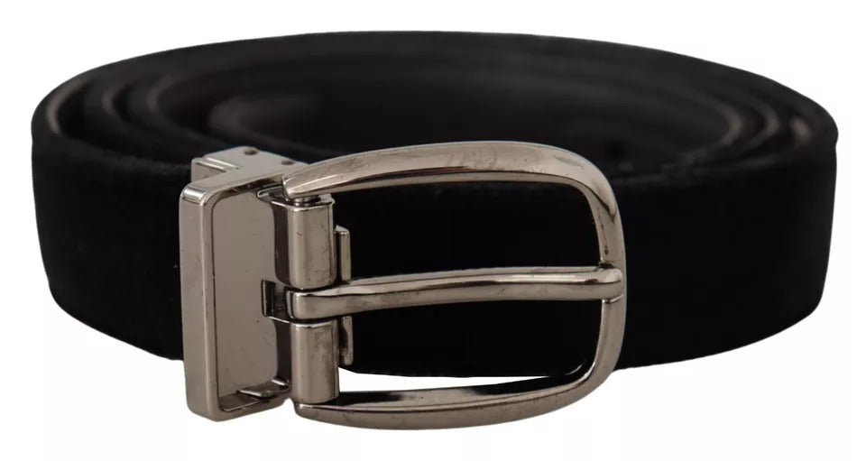 Dolce & Gabbana Black Velvet Silver Tone Metal Logo Buckle Men's Belt (Pre-Owned)
