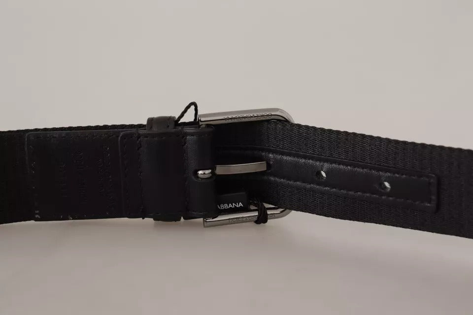 Dolce & Gabbana Blue Black Logo Print Silver Buckle Men's Belt (Pre-Owned)