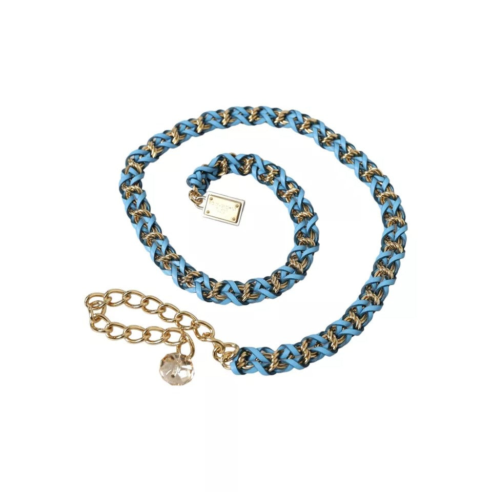 Dolce & Gabbana Blue Braided Gold Brass Chain Waist Women's Belt