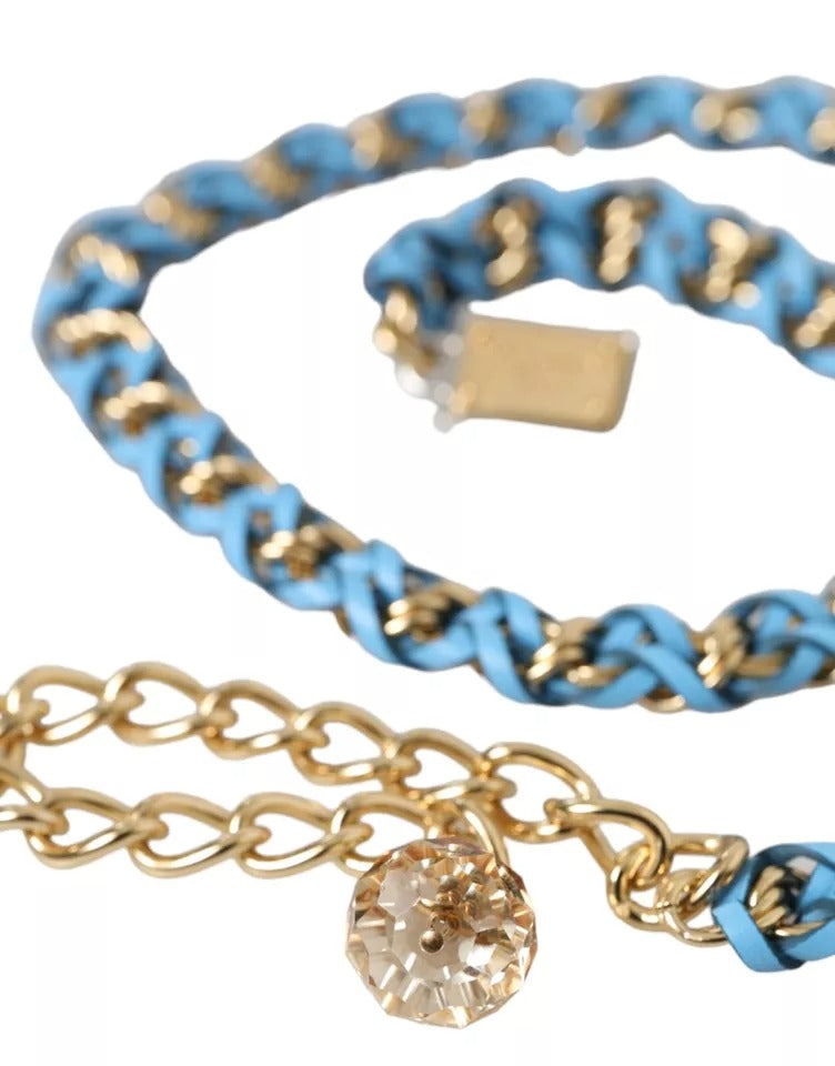 Dolce & Gabbana Blue Braided Gold Brass Chain Waist Women's Belt