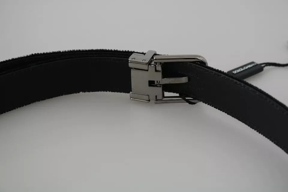 Dolce & Gabbana Black Velvet Leather Silver Buckle Women's Belt