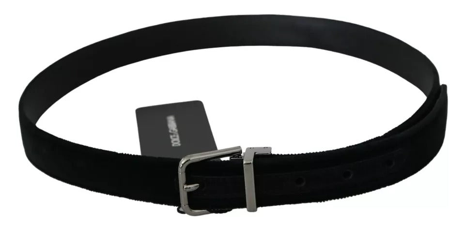Dolce & Gabbana Black Velvet Leather Silver Buckle Women's Belt
