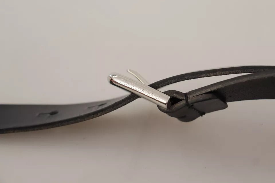 Dolce & Gabbana Black Leather Silver Tone Metal Buckle Classic Men's Belt (Pre-Owned)