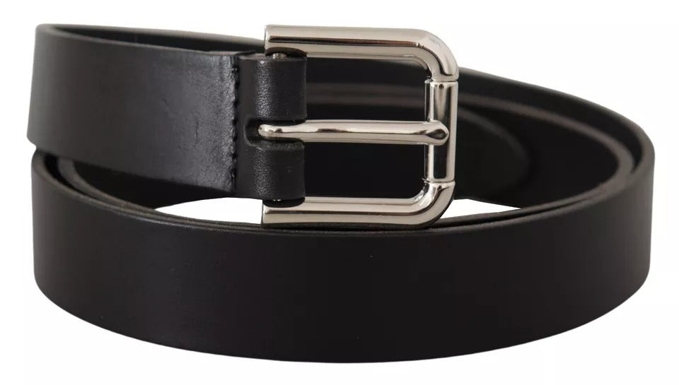 Dolce & Gabbana Black Leather Silver Tone Metal Buckle Classic Men's Belt (Pre-Owned)