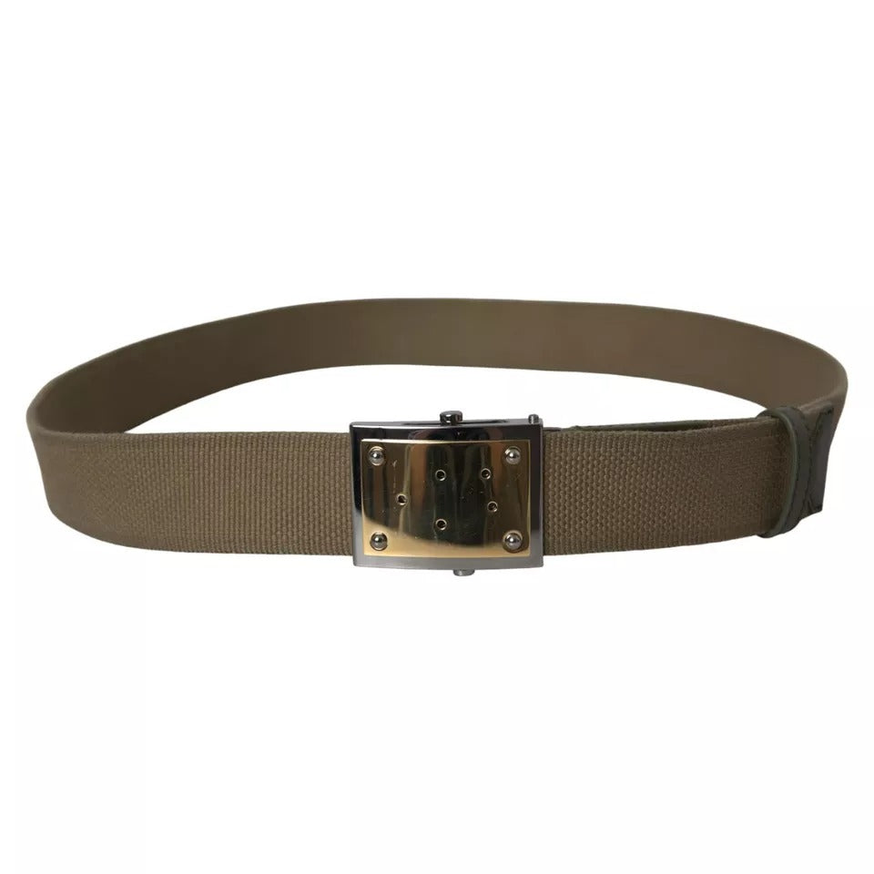 Dolce & Gabbana Brown Canvas Square Metal Buckle Men Men's Belt (Pre-Owned)