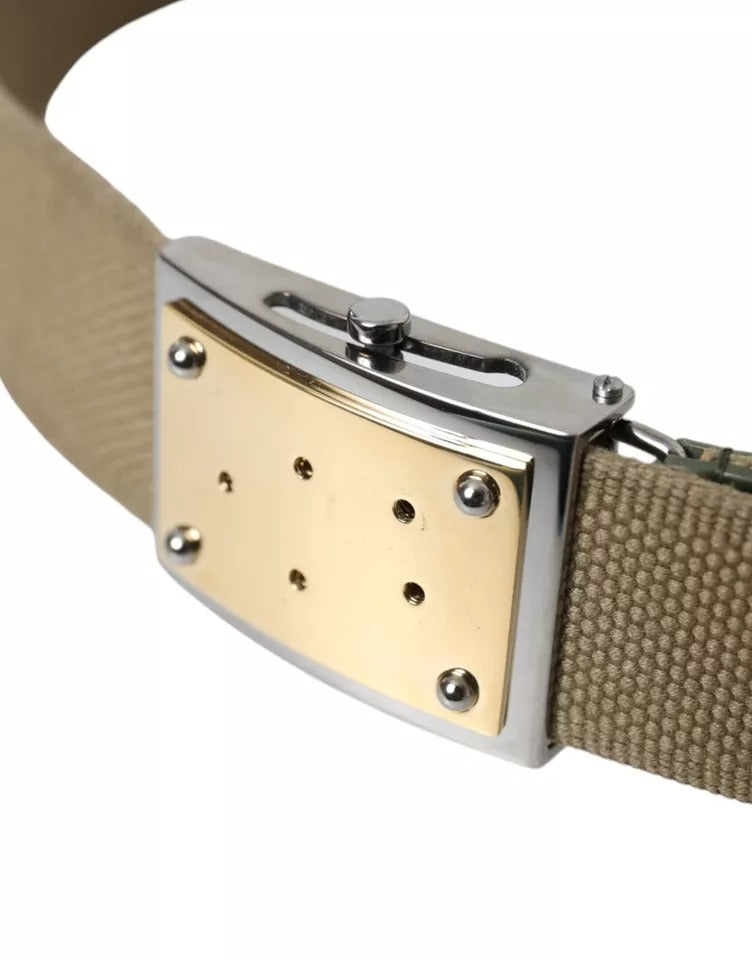Dolce & Gabbana Brown Canvas Square Metal Buckle Men Men's Belt (Pre-Owned)