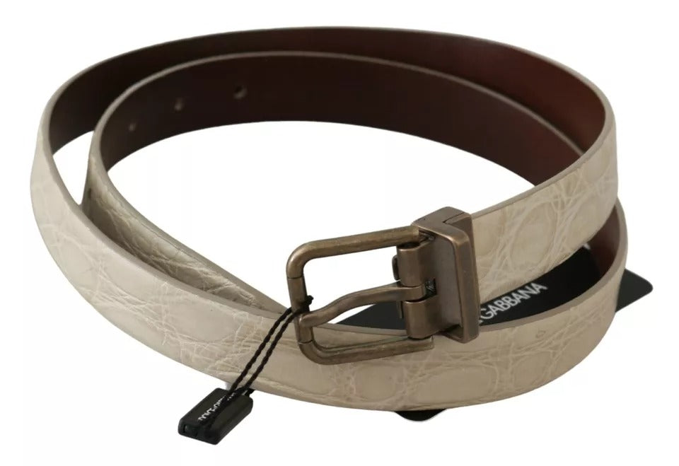 Dolce & Gabbana Cream Beige Gold Buckle Waist Leather Men's Belt