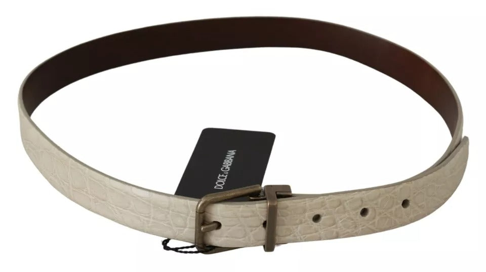 Dolce & Gabbana Cream Beige Gold Buckle Waist Leather Men's Belt