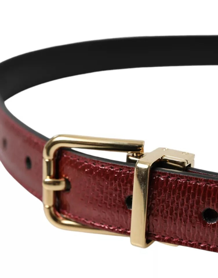 Dolce & Gabbana Maroon Leather Gold Metal Buckle Men Men's Belt (Pre-Owned)